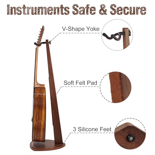 Musbeat Acoustic Guitar Stand, Wood Guitar Stands Floor for Acoustic Guitar, Wooden Guitar Stand for Electric Guitar, Mandolin, Black Walnut Guitar Hanging Stand for Home, Living Room, Decoration