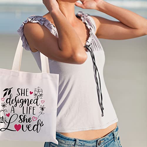 CMNIM She Designed A Life She Loved Inspirational Canvas Tote Bag for Women Birthday Christmas Thanksgiving Graduation Gift (She Designed A Life She Loved Tote)