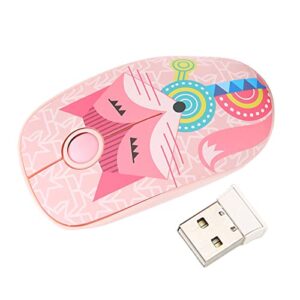 pink gaming mouse, 1500dpi 2.4ghz wireless mouse with cute cartoon pattern, 3 intelligent sleep modes, rechargeable silent mouse for computer laptop