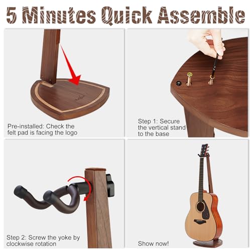 Musbeat Acoustic Guitar Stand, Wood Guitar Stands Floor for Acoustic Guitar, Wooden Guitar Stand for Electric Guitar, Mandolin, Black Walnut Guitar Hanging Stand for Home, Living Room, Decoration