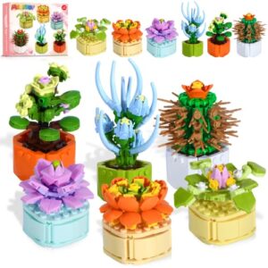 moontoy succulents artificial plants set building blocks toys, 6 packs birthday gifts for adults kids, succulent botanical collection flower bouquet kit home office decor bonsai creative gift (521pcs)