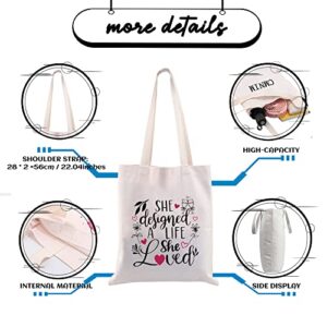 CMNIM She Designed A Life She Loved Inspirational Canvas Tote Bag for Women Birthday Christmas Thanksgiving Graduation Gift (She Designed A Life She Loved Tote)