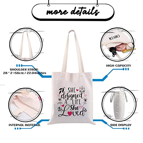 CMNIM She Designed A Life She Loved Inspirational Canvas Tote Bag for Women Birthday Christmas Thanksgiving Graduation Gift (She Designed A Life She Loved Tote)