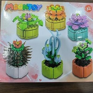 MOONTOY Succulents Artificial Plants Set Building Blocks Toys, 6 Packs Birthday Gifts for Adults Kids, Succulent Botanical Collection Flower Bouquet Kit Home Office Decor Bonsai Creative Gift (521PCS)