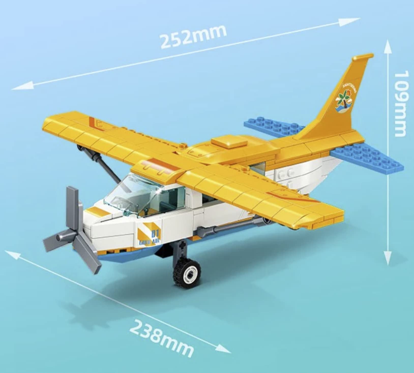 General Jim's Yellow Sightseeing Airplane and Service Vehicle 347 Piece Modular Building Block Bricks Toy Set - for Teens and Adults