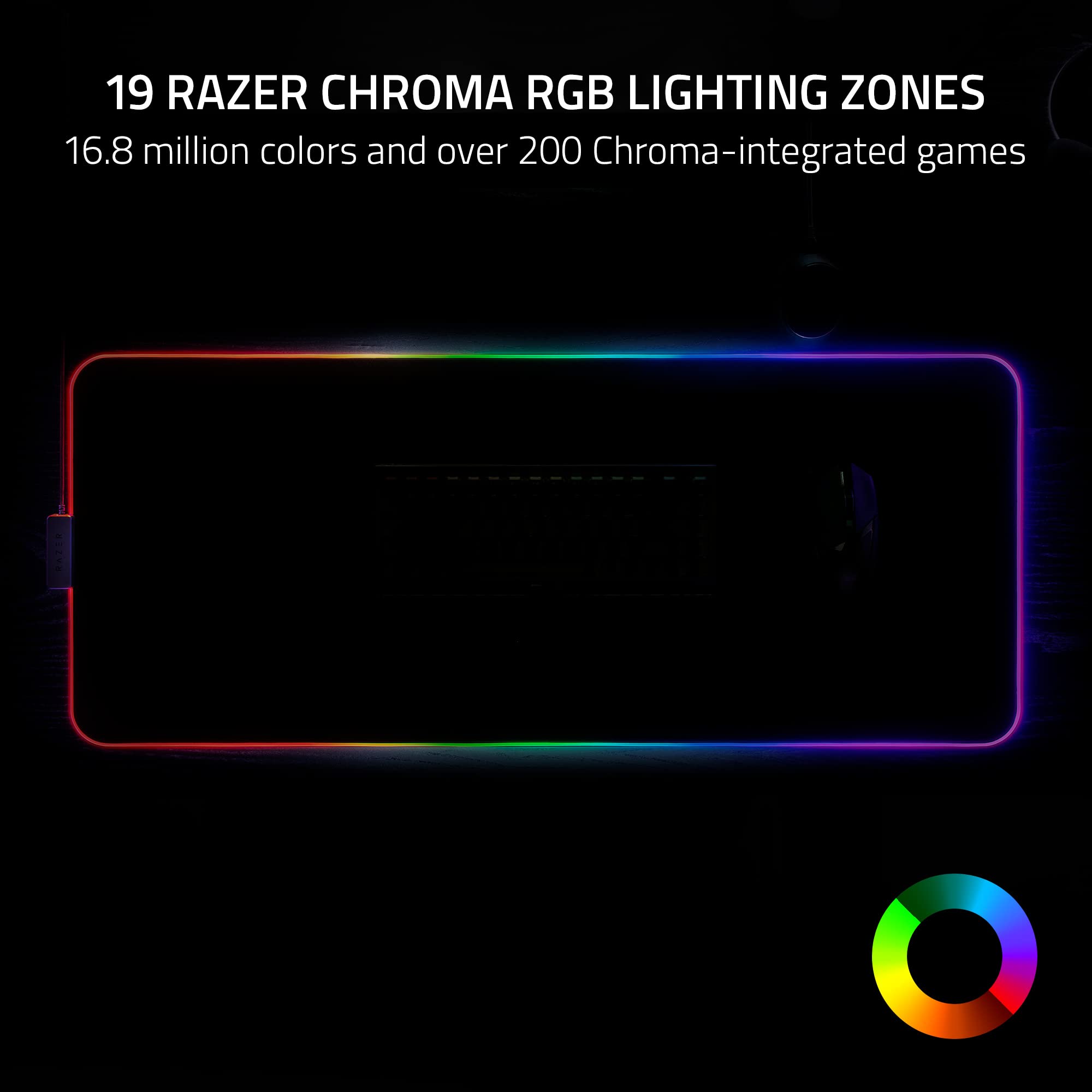 Razer Strider Chroma Hybrid Gaming Mouse Mat Chroma RGB: Hybrid Soft/Hard Mat - 19 Chroma RGB Lighting Zones - Warp and Water-Resistant - Anti-Slip Base - Seamless Edges