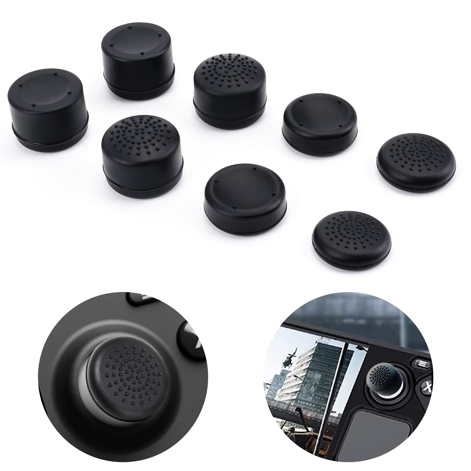 DLseego 8PCS Steam Deck Thumb Grips Caps Anti-Slip Joystick Cover Button Cap Silicone Analog Stick Grips with 2 Heights for Steam Deck X Box - Black (8PCS)