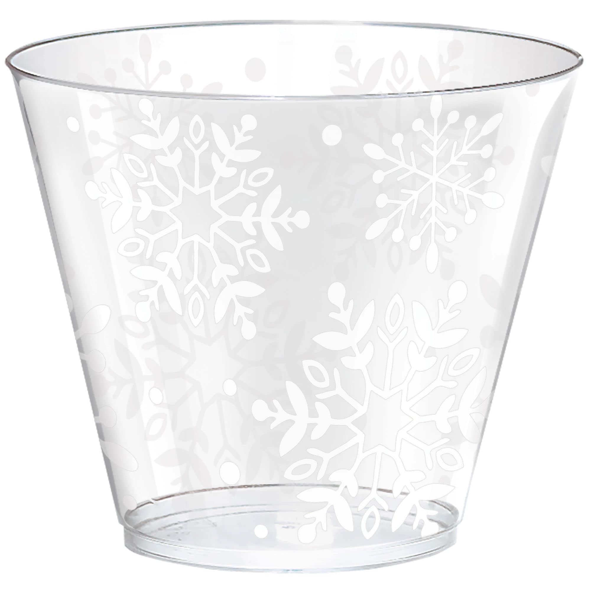 Plastic Tumblers - 9 oz (Pack of 40) - Sturdy, Reusable, and Unique Design - Perfect for Festive Gatherings, Parties & Events, Snowflake