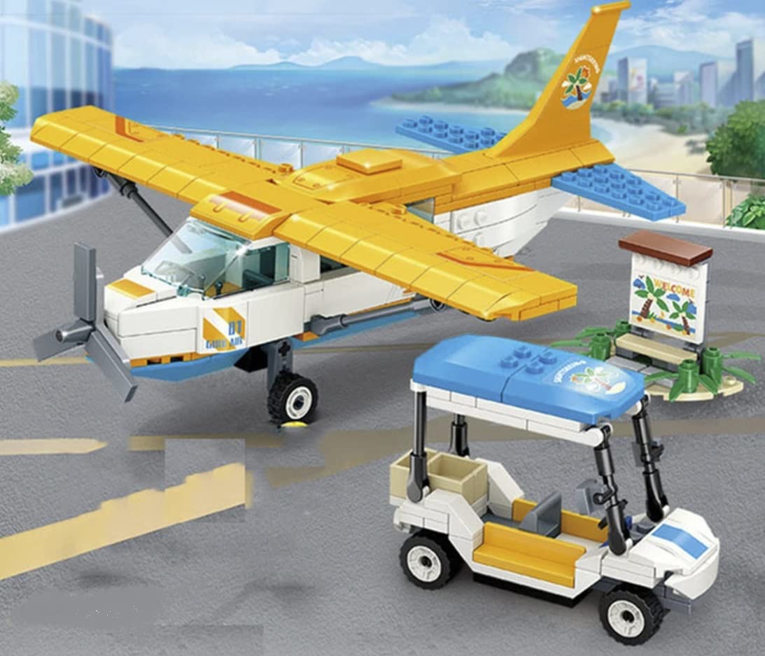 General Jim's Yellow Sightseeing Airplane and Service Vehicle 347 Piece Modular Building Block Bricks Toy Set - for Teens and Adults