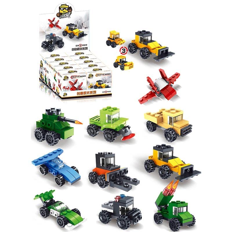 Mini Building Blocks Cars Toys Sets 30 Packs Assembly Mini Cars Toys for Boys, Girls STEM Building Car Plane Construction Truck Fire Tank Police Engineering Cars Party Gifts for Kids