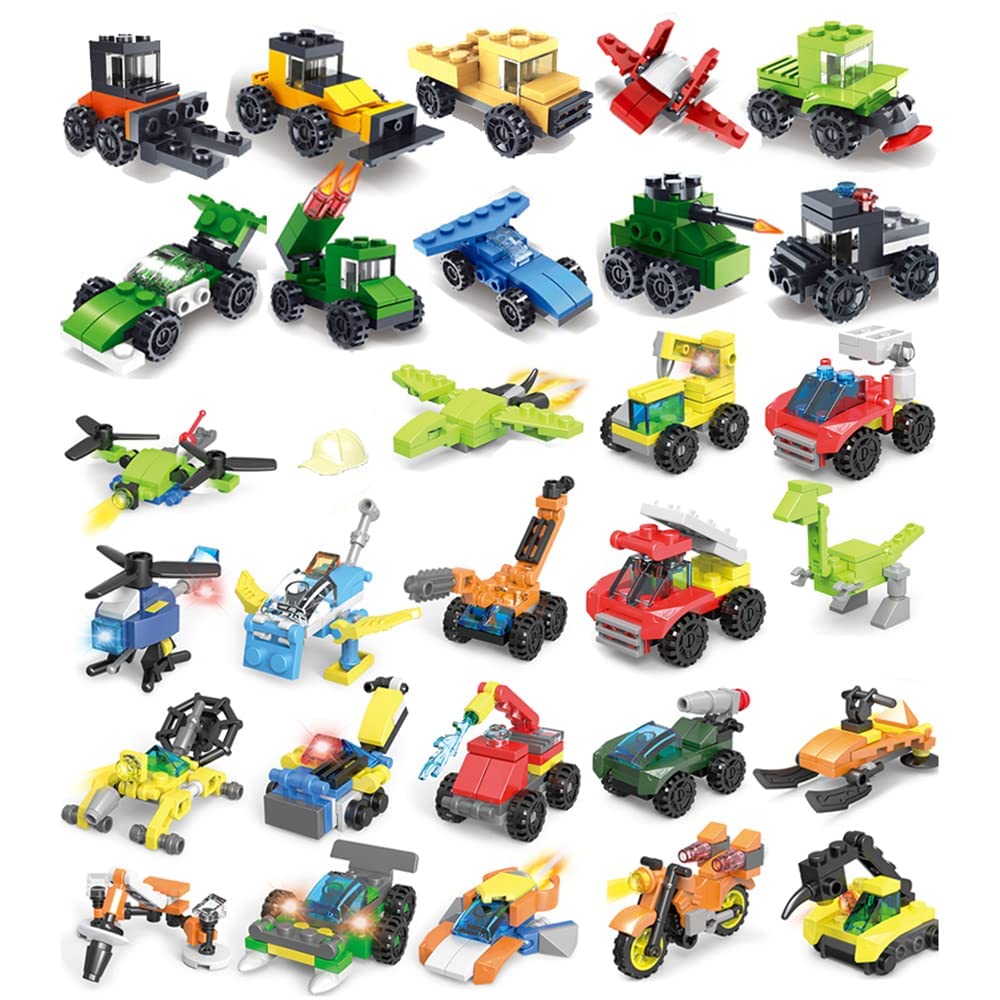 Mini Building Blocks Cars Toys Sets 30 Packs Assembly Mini Cars Toys for Boys, Girls STEM Building Car Plane Construction Truck Fire Tank Police Engineering Cars Party Gifts for Kids