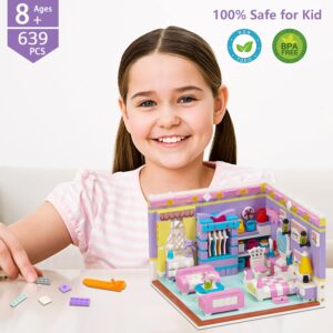 PinkBee Friends House Building Block Sets, Girls Mini Bedroom Friendship Playhouse Apartment Bricks Kit Birthday for Adults Kids 8-12 6-12 7-9 (639 PCS)