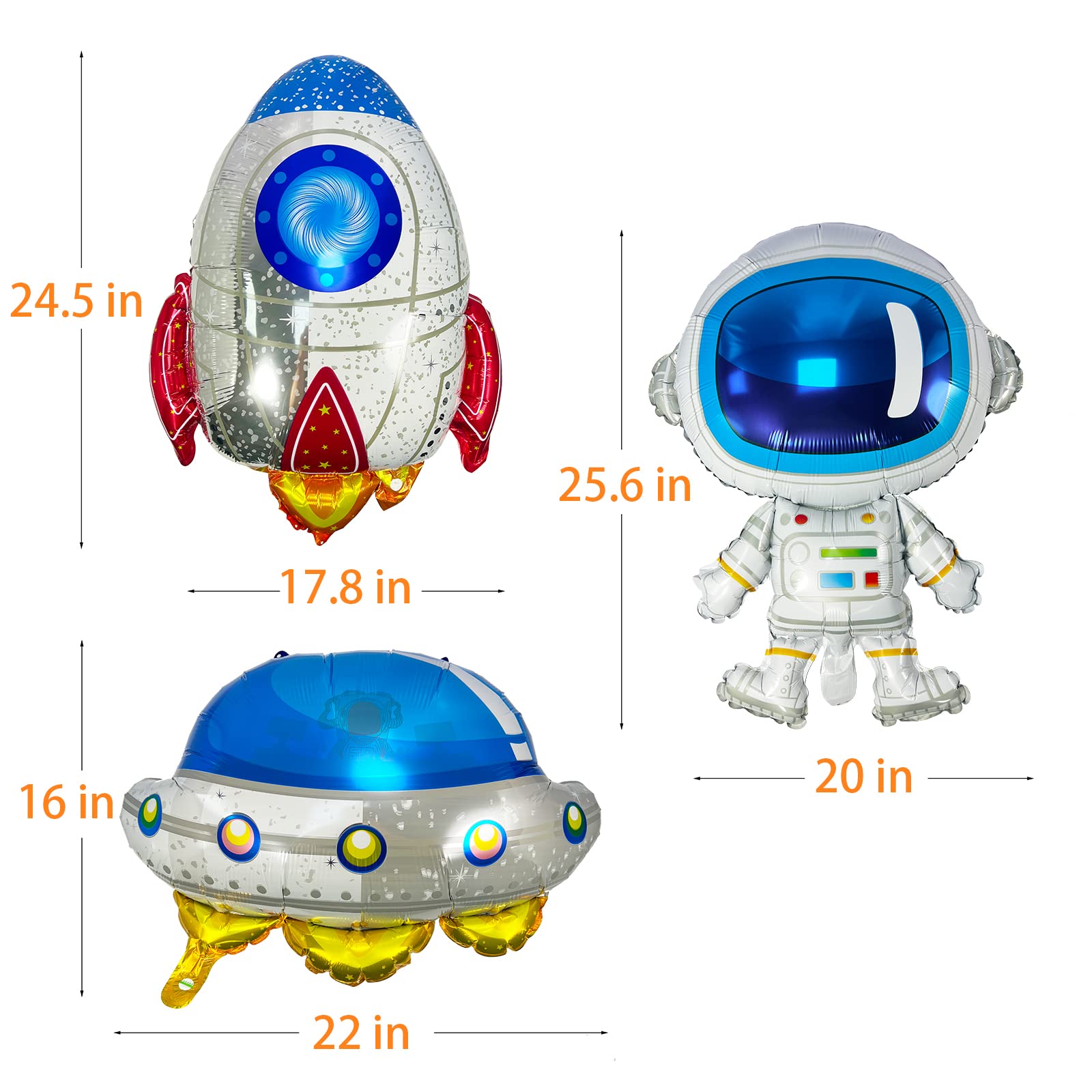 24Pcs 4D Galaxy Space Man Balloons Cartoon Inflatable Rocket Astronaut Earth Spaceship Planet Party Supplies Happy Birthday Decoration Moon Star Foil for Boy Kid Baby Shower Airship Wedding Tablecloth