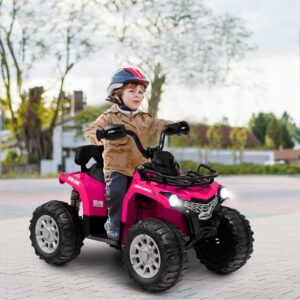 Costzon Kids ATV, 12V Battery Powered Electric Vehicle w/Music, Headlights, MP3, Spring Suspension, High & Low Speed, Treaded Tires, Storage Basket, Ride on 4 Wheeler Quad for 3-8 Years Old (Pink)