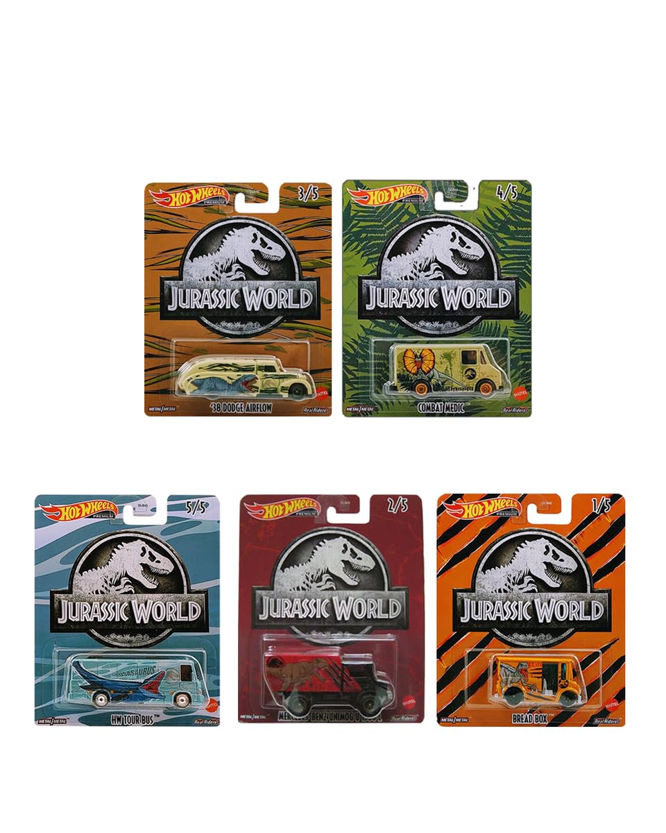 Hot Wheels Jurassic World 2022 Premium Pop Culture Complete 5 Car Diecast Set DLB45-946Q Release