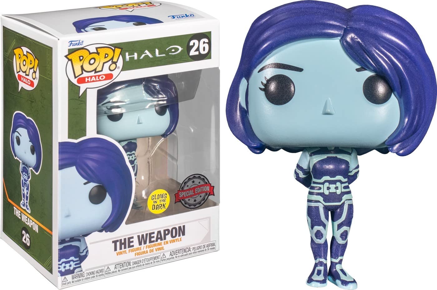 Funko POP! : Halo Infinite The Weapon #026 Glow in The Dark Exclusive Vinyl Figure Protector and Box Include, Blue, Small 3.85in