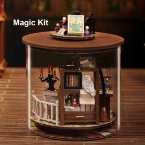 Spilay Dollhouse DIY Miniature Wooden Furniture Kit,Mini Handmade Doll House Model with Dust Cover & LED,1:24 Scale Creative Woodcrafts Toys for Adult Friend Lover Birthday Gift B32