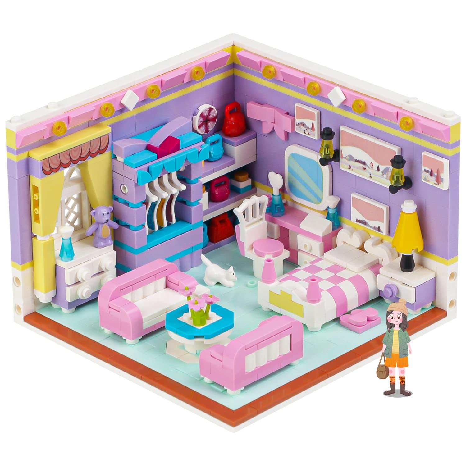 PinkBee Friends House Building Block Sets, Girls Mini Bedroom Friendship Playhouse Apartment Bricks Kit Birthday for Adults Kids 8-12 6-12 7-9 (639 PCS)