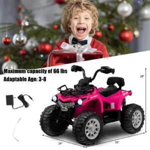 Costzon Kids ATV, 12V Battery Powered Electric Vehicle w/Music, Headlights, MP3, Spring Suspension, High & Low Speed, Treaded Tires, Storage Basket, Ride on 4 Wheeler Quad for 3-8 Years Old (Pink)