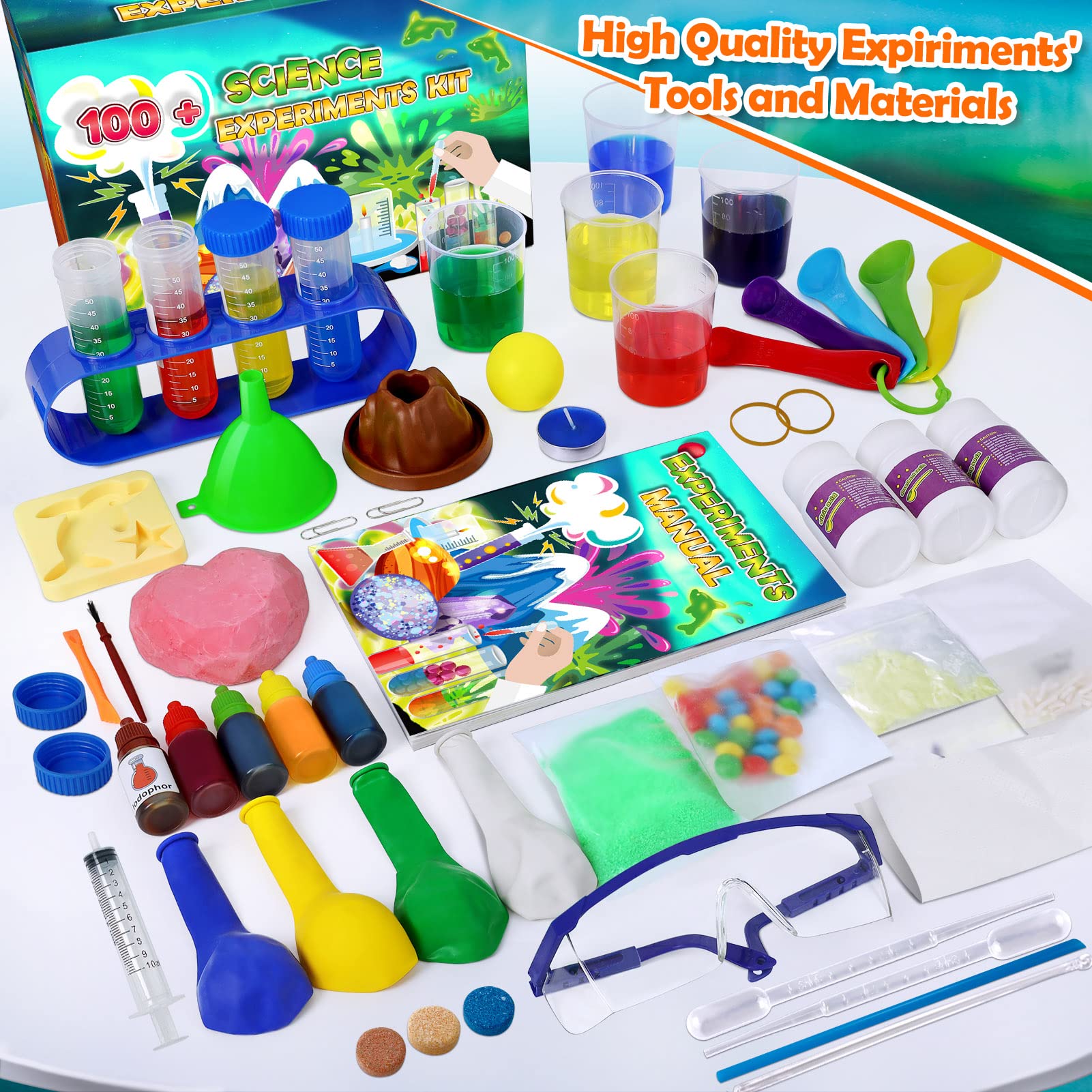 UNGLINGA 100+ Science Lab Experiments Kit for Kids, S.T.E.M Project Activities Educational Birthday Toys Gifts for Boys Girls, Chemistry Set, Gems Dig, Volcano, Glowing Worms