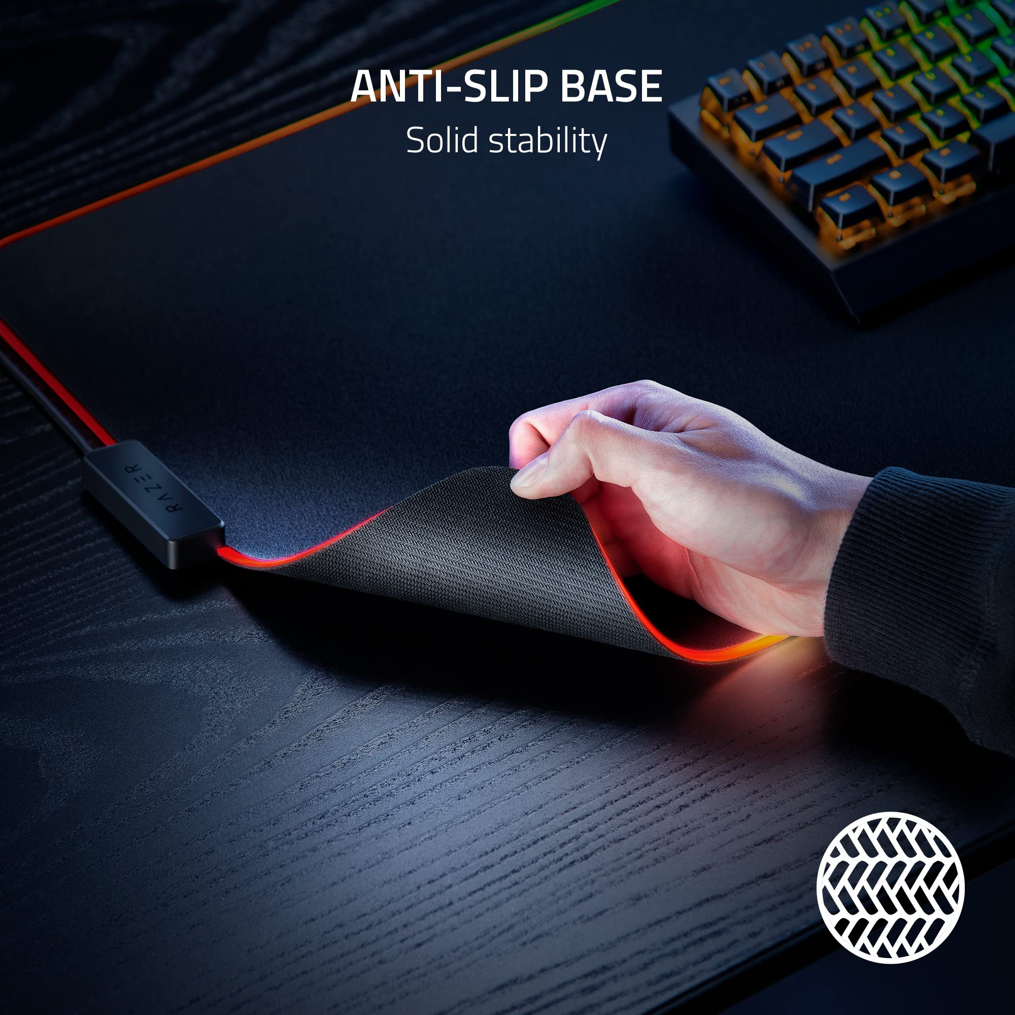 Razer Strider Chroma Hybrid Gaming Mouse Mat Chroma RGB: Hybrid Soft/Hard Mat - 19 Chroma RGB Lighting Zones - Warp and Water-Resistant - Anti-Slip Base - Seamless Edges