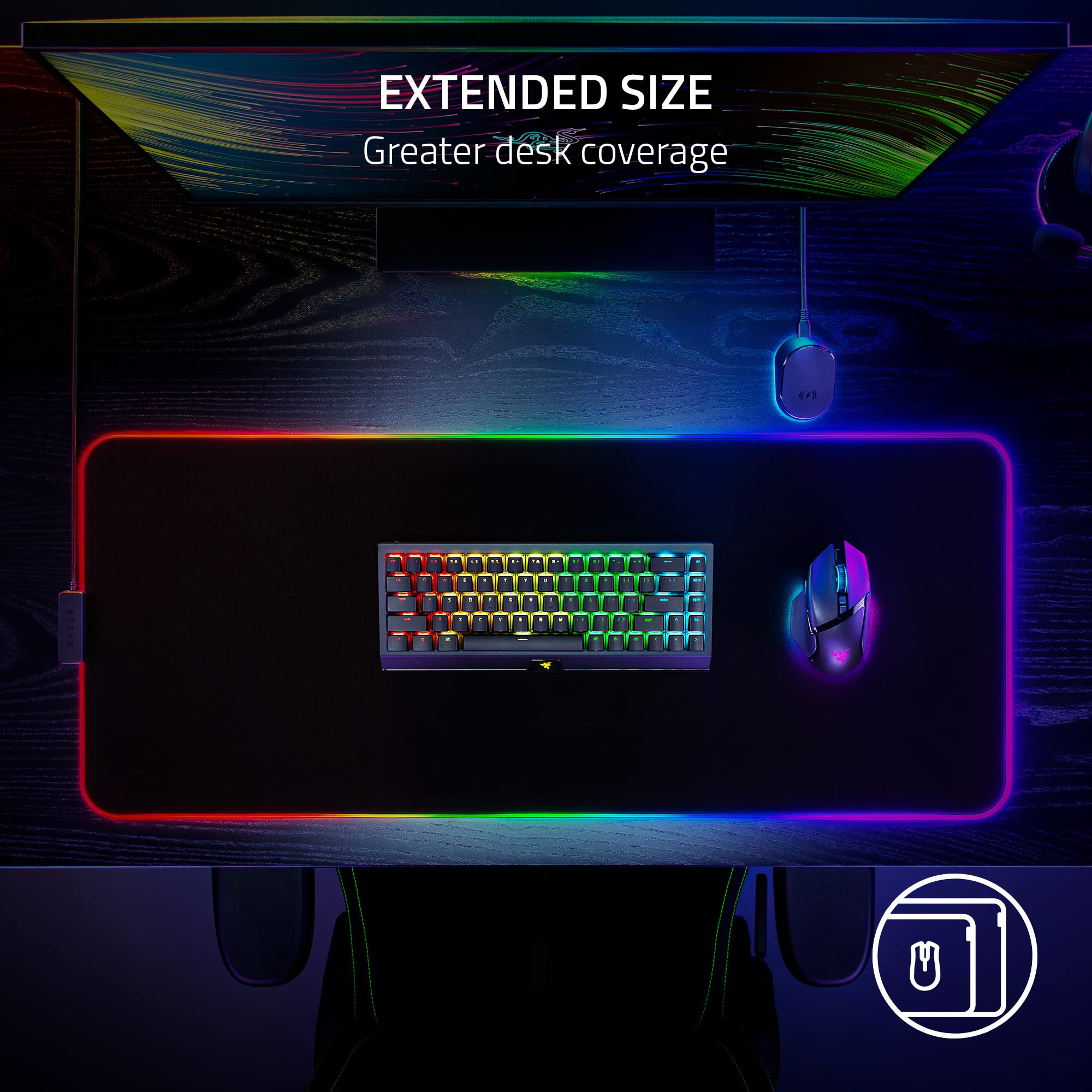 Razer Strider Chroma Hybrid Gaming Mouse Mat Chroma RGB: Hybrid Soft/Hard Mat - 19 Chroma RGB Lighting Zones - Warp and Water-Resistant - Anti-Slip Base - Seamless Edges