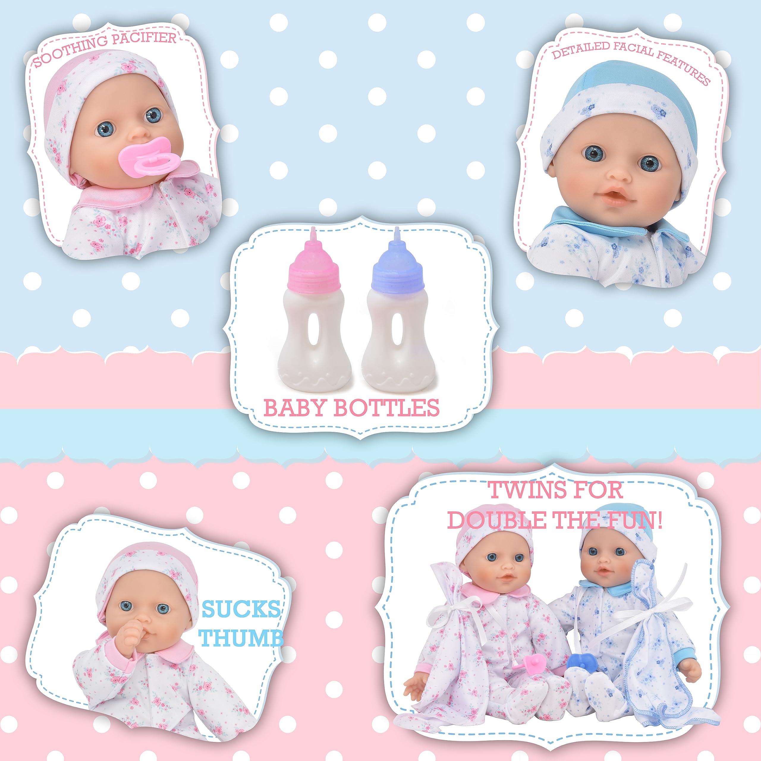 Gift Boutique Soft Body Twin Baby Dolls for Toddlers in Gift Box, 12 Inch Baby Doll with Pacifier, Baby Girl Doll and Baby Boy Doll