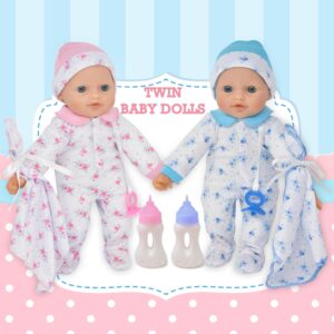 Gift Boutique Soft Body Twin Baby Dolls for Toddlers in Gift Box, 12 Inch Baby Doll with Pacifier, Baby Girl Doll and Baby Boy Doll