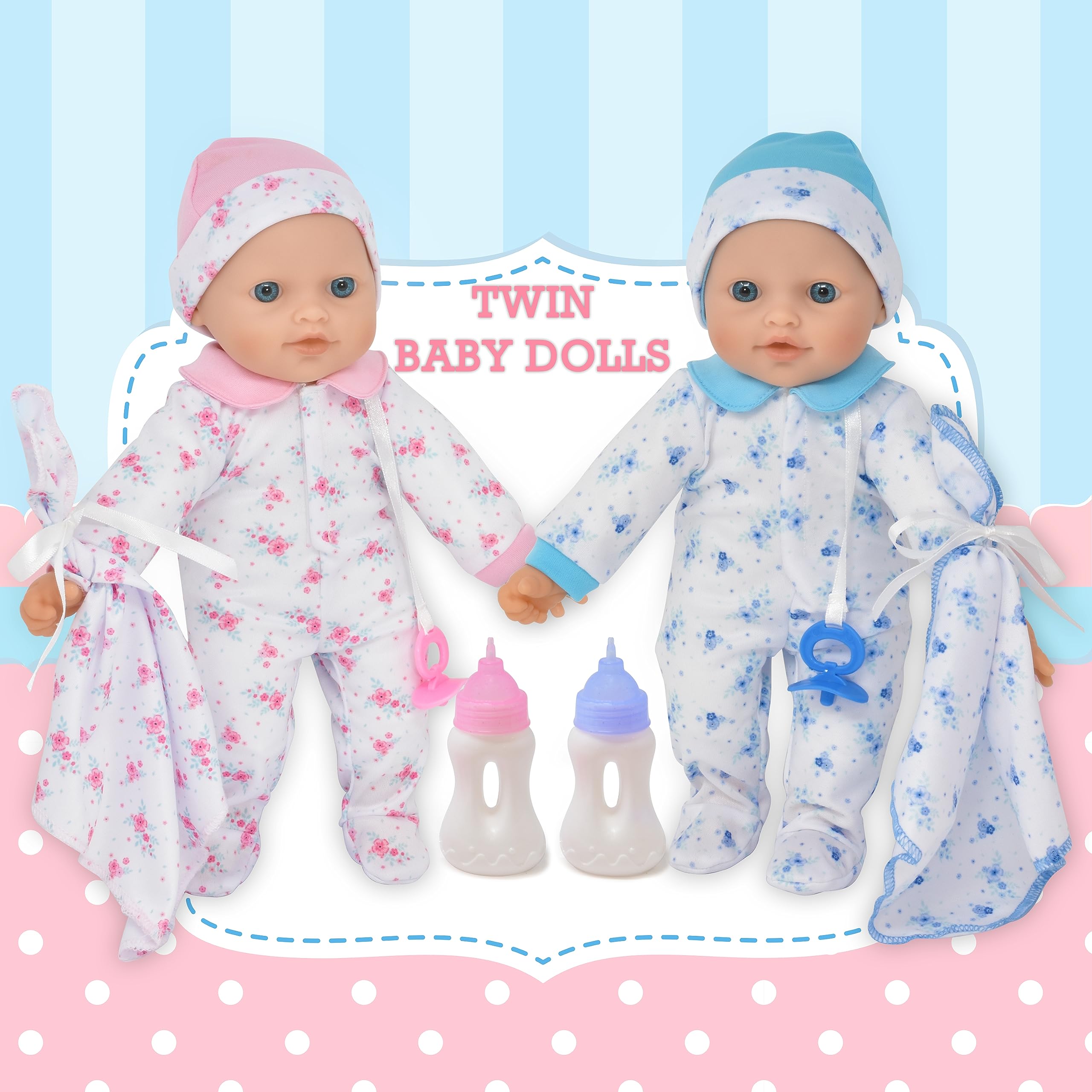 Gift Boutique Soft Body Twin Baby Dolls for Toddlers in Gift Box, 12 Inch Baby Doll with Pacifier, Baby Girl Doll and Baby Boy Doll