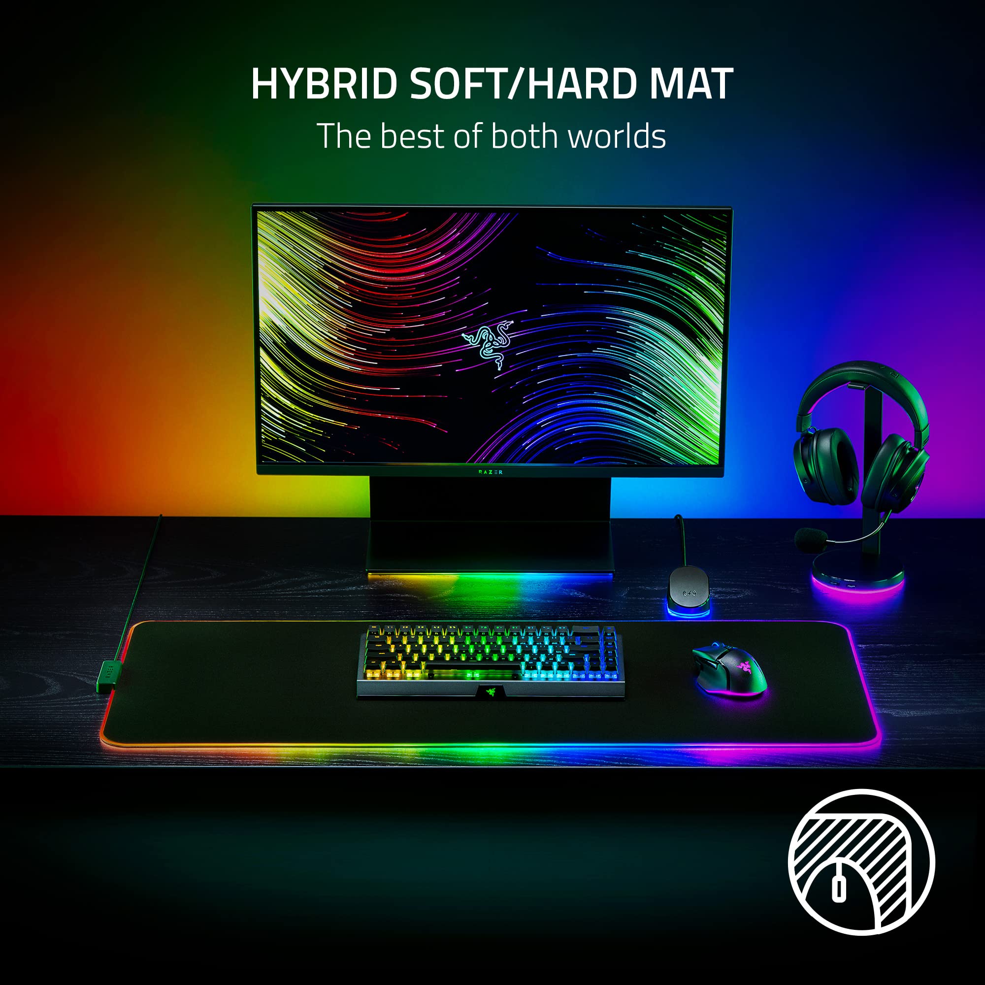 Razer Strider Chroma Hybrid Gaming Mouse Mat Chroma RGB: Hybrid Soft/Hard Mat - 19 Chroma RGB Lighting Zones - Warp and Water-Resistant - Anti-Slip Base - Seamless Edges