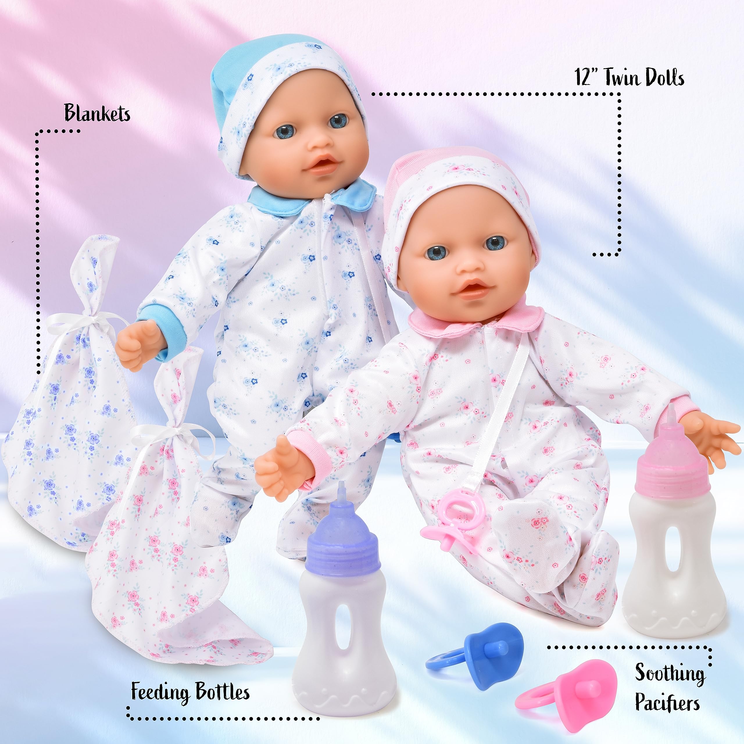 Gift Boutique Soft Body Twin Baby Dolls for Toddlers in Gift Box, 12 Inch Baby Doll with Pacifier, Baby Girl Doll and Baby Boy Doll