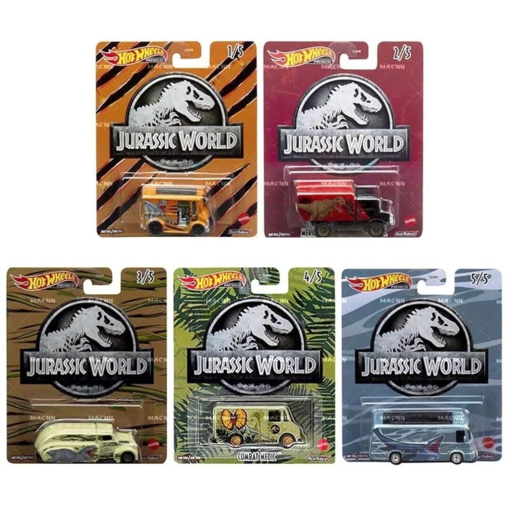 Hot Wheels Jurassic World 2022 Premium Pop Culture Complete 5 Car Diecast Set DLB45-946Q Release