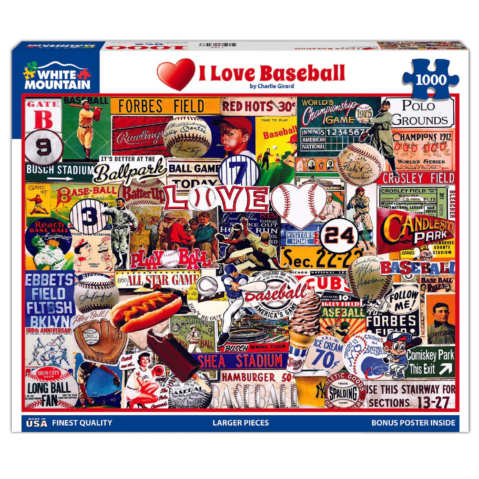 White Mountain Puzzles - I Love Baseball - 1000 Piece Jigsaw Puzzle