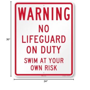 SmartSign 30 x 24 inch “Warning - No Lifeguard On Duty, Swim At Your Own Risk” Metal Sign, 80 mil Aluminum, 3M Laminated Engineer Grade Reflective Material, Red and White, Made in USA