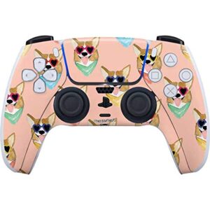 skinit decal gaming skin compatible with ps5 controller - officially licensed bouffants and broken hearts corgi love design