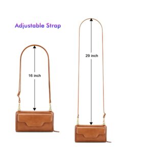 nuoku Crossbody Bags for Women, Wristlet Cell Phone Rfid Wallet for Women, Small Clutch Purses , , Brown