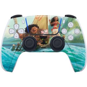 skinit decal gaming skin compatible with ps5 controller - officially licensed disney princess moana and maui set sail design