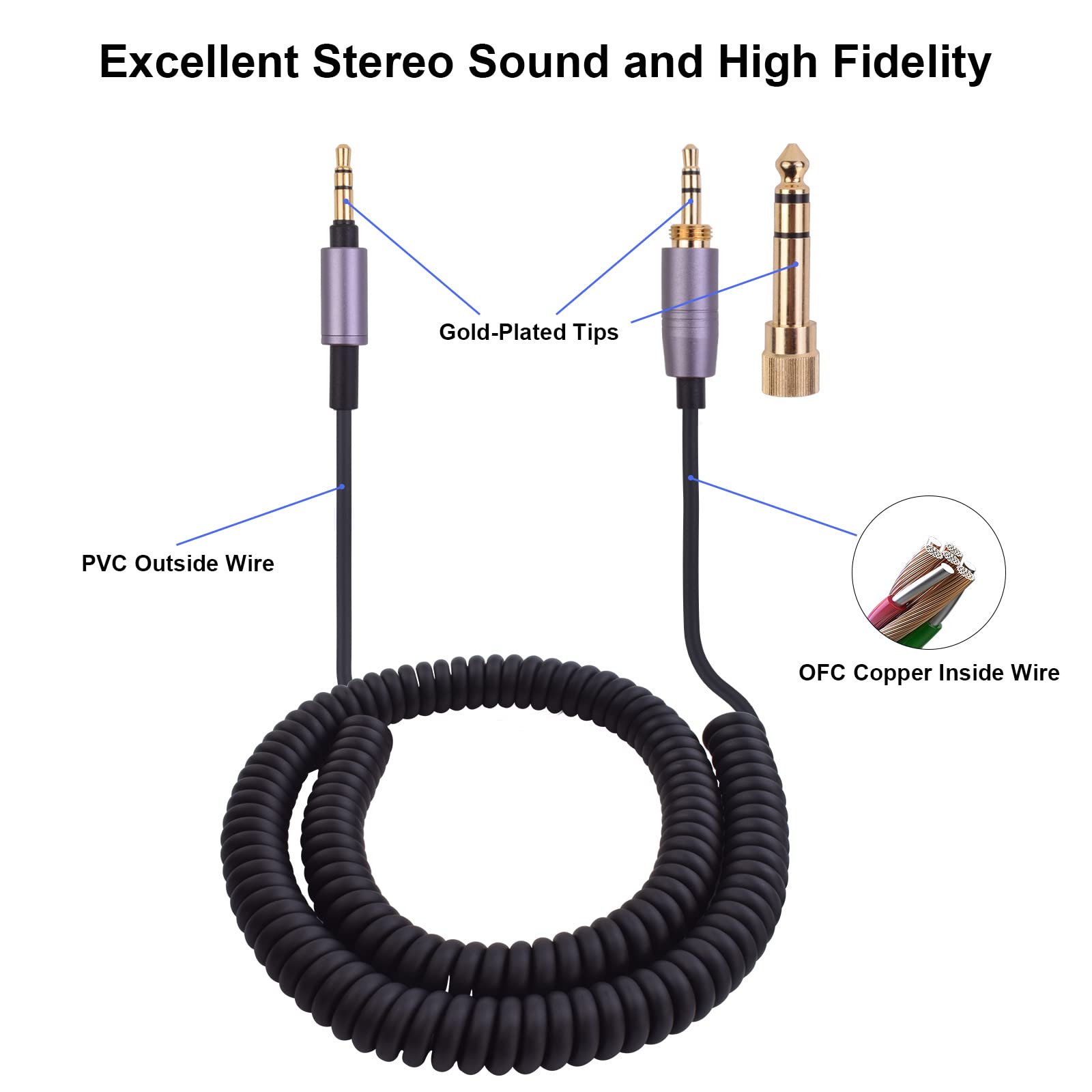 Asobilor ATH-M50xBT Cable, Audio Aux Cord Replacement for Audio Technica ATH-M50xBT2 ATH-M50xBTPB ATH-M50xBT with 6.35mm Adapter (4.9Ft Extended to 14Ft)