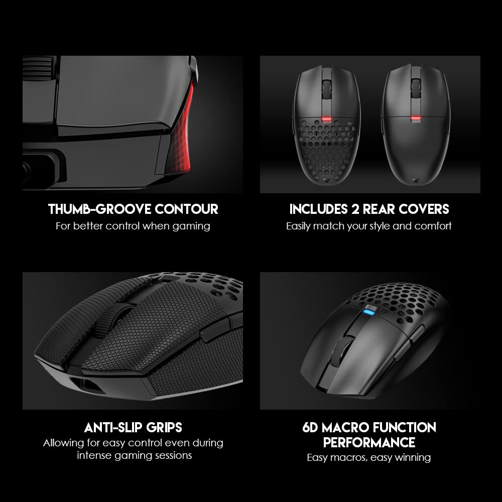 FANTECH ARIA XD7 Wireless Gaming Mouse - Pixart 3395 Gaming Sensor 26000 DPI, HUANO Switches, Super Lightweight 59 Grams and Ambidextrous Egg Shape, 3-Mode Connectivity, Black