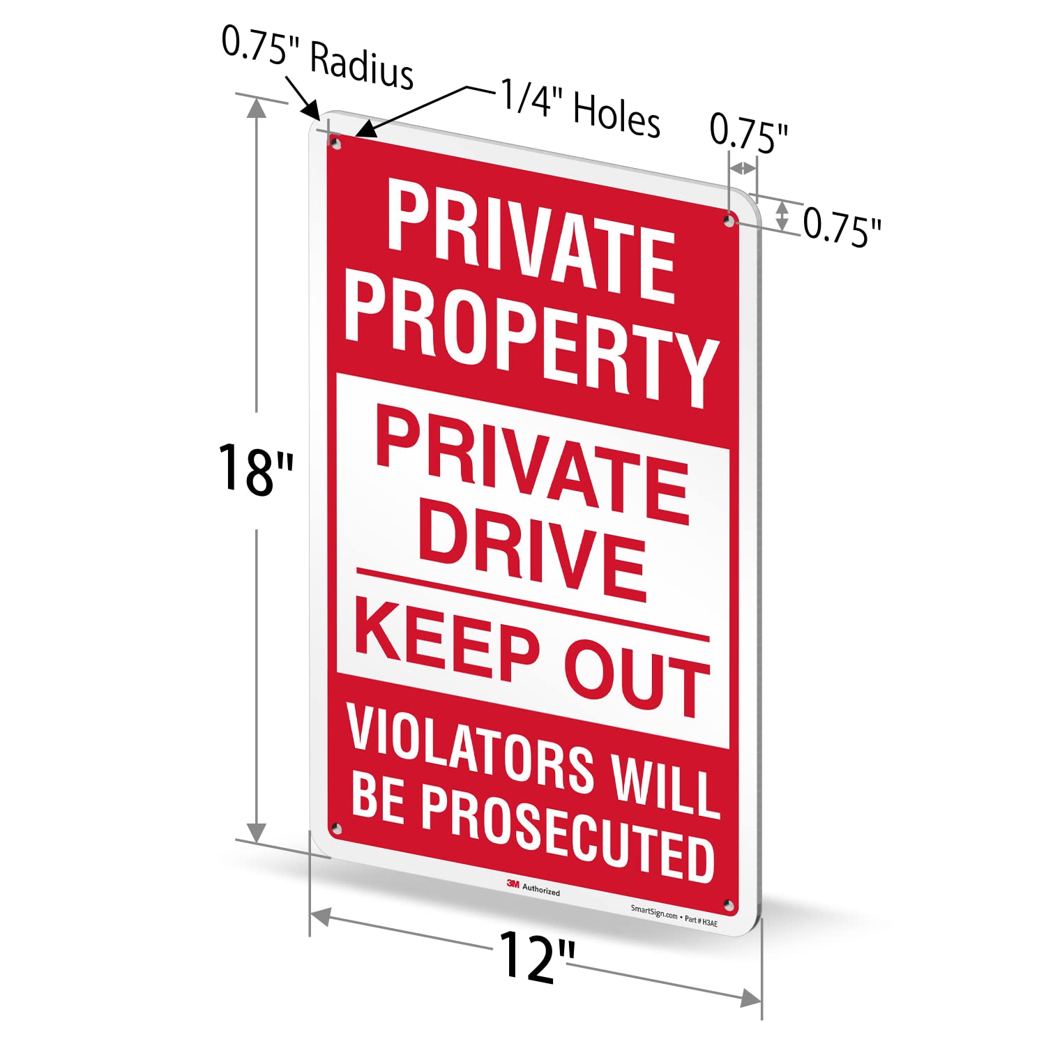 SmartSign 18 x 12 inch “Private Property - Private Drive Keep Out, Violators Will Be Prosecuted” Metal Sign, 63 mil Aluminum, 3M Laminated Engineer Grade Reflective Material, Red and White, USA-Made