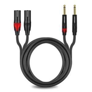 DREMAKE Dual 3-Pin XLR Male to Dual 6.35mm 1/4'' TS Mono Microphone Patch Cable, 10FT XLR to TS 1/4'' 6.35mm Splitter Adapter Cable, Dual 1/4 Inch Mono to Dual XLR Unbalanced Mic Audio Cord