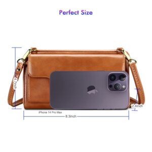 nuoku Crossbody Bags for Women, Wristlet Cell Phone Rfid Wallet for Women, Small Clutch Purses , , Brown