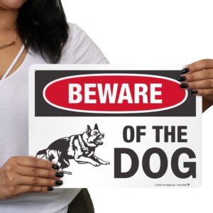 SmartSign 10 x 14 inch “Beware of The Dog” Sign With Graphic, Digitally Printed, 55 mil HDPE Plastic, Red, Black and White, Made in USA