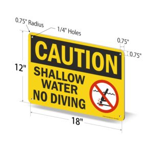 SmartSign 12 x 18 inch “Caution - Shallow Water, No Diving” Sign With Graphic, Digitally Printed, 55 mil HDPE Plastic, Multicolor, Made in USA