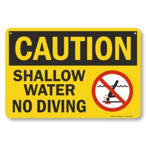 smartsign 12 x 18 inch “caution - shallow water, no diving” sign with graphic, digitally printed, 55 mil hdpe plastic, multicolor, made in usa