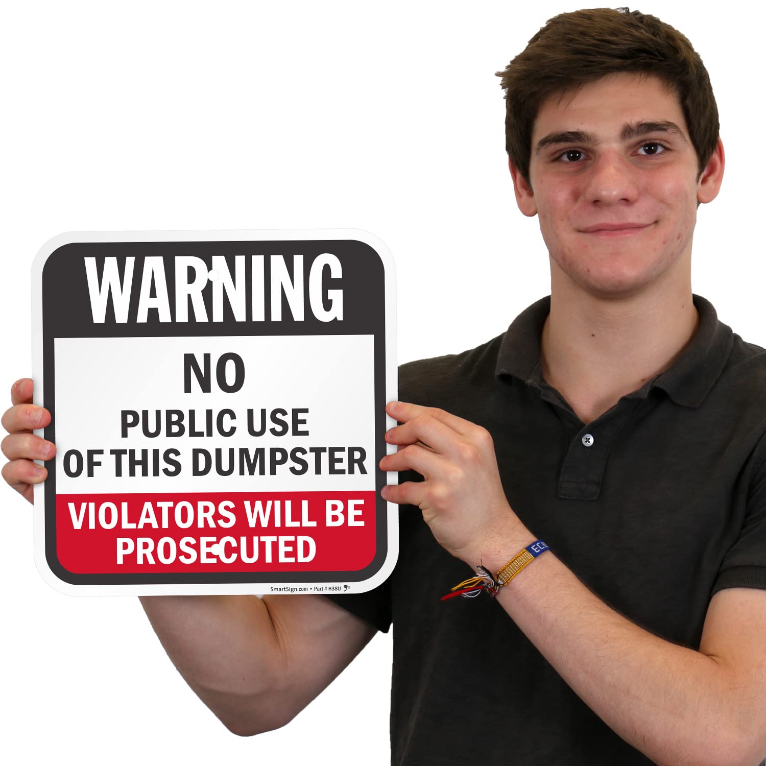 SmartSign 12 x 12 inch “Warning - No Public Use Of Dumpster, Violators Prosecuted” Metal Sign, 63 mil Laminated Rustproof Aluminum, Red, White and Black, Made in USA