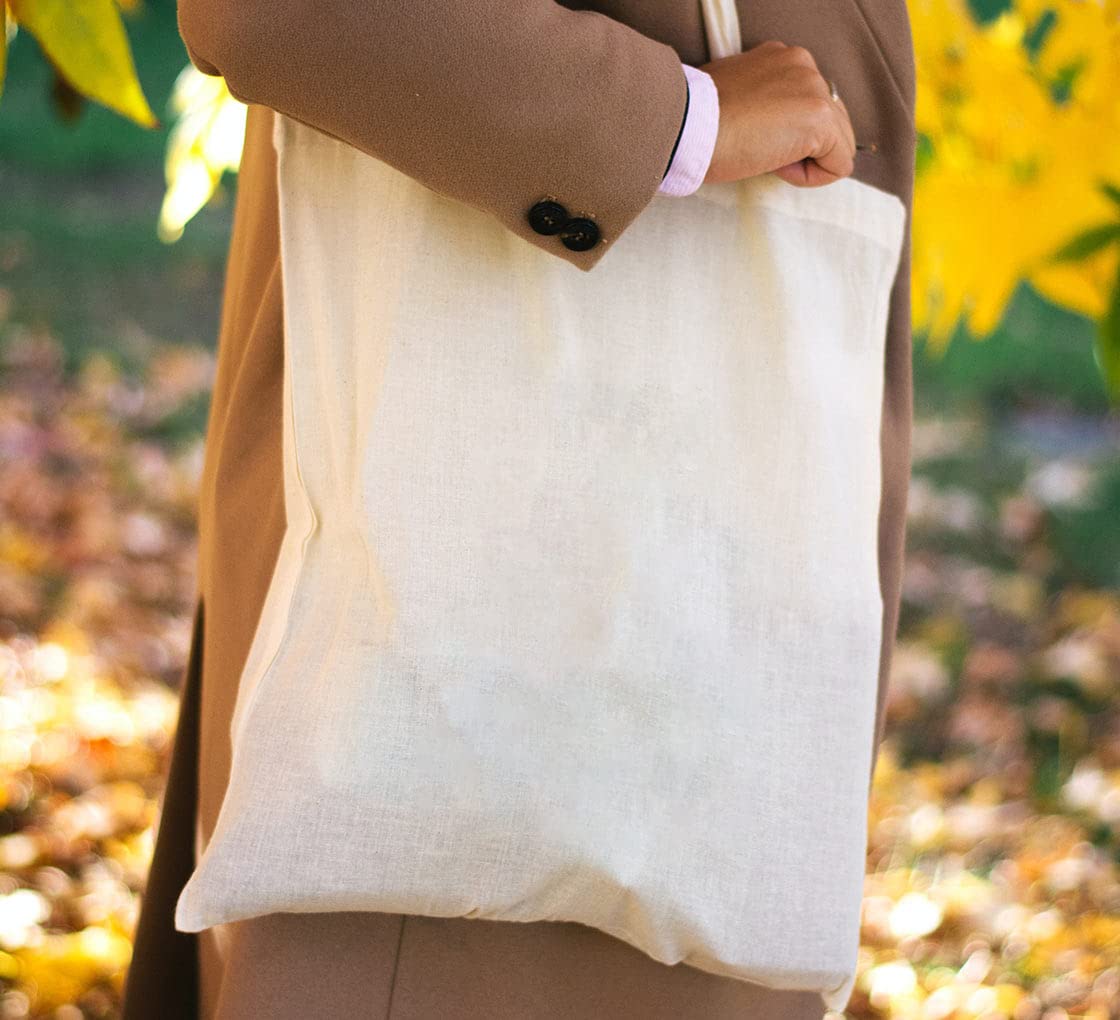 BANNER BUZZ MAKE IT VISIBLE BannerBuzz Canvas Tote Bag Made of 100% Biodegradable Canvas Material (15.5" X 18.5", Off White)