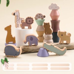 WOODEN TEETHER Forest Animal Stacking Balance Toy - Fun and Educational Game for Kids - Develops Fine Motor Skills and Hand-Eye Coordination