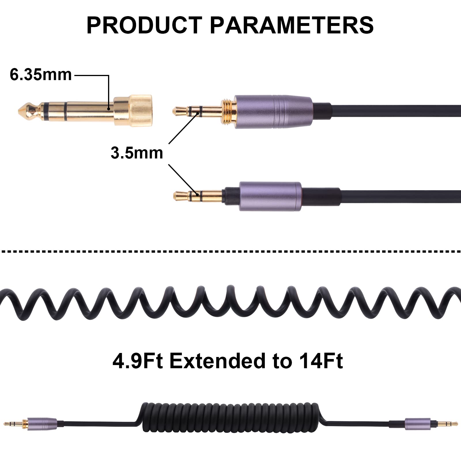 Asobilor ATH-M50xBT Cable, Audio Aux Cord Replacement for Audio Technica ATH-M50xBT2 ATH-M50xBTPB ATH-M50xBT with 6.35mm Adapter (4.9Ft Extended to 14Ft)