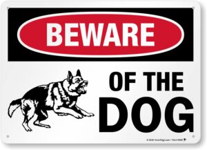 smartsign 10 x 14 inch “beware of the dog” sign with graphic, digitally printed, 55 mil hdpe plastic, red, black and white, made in usa